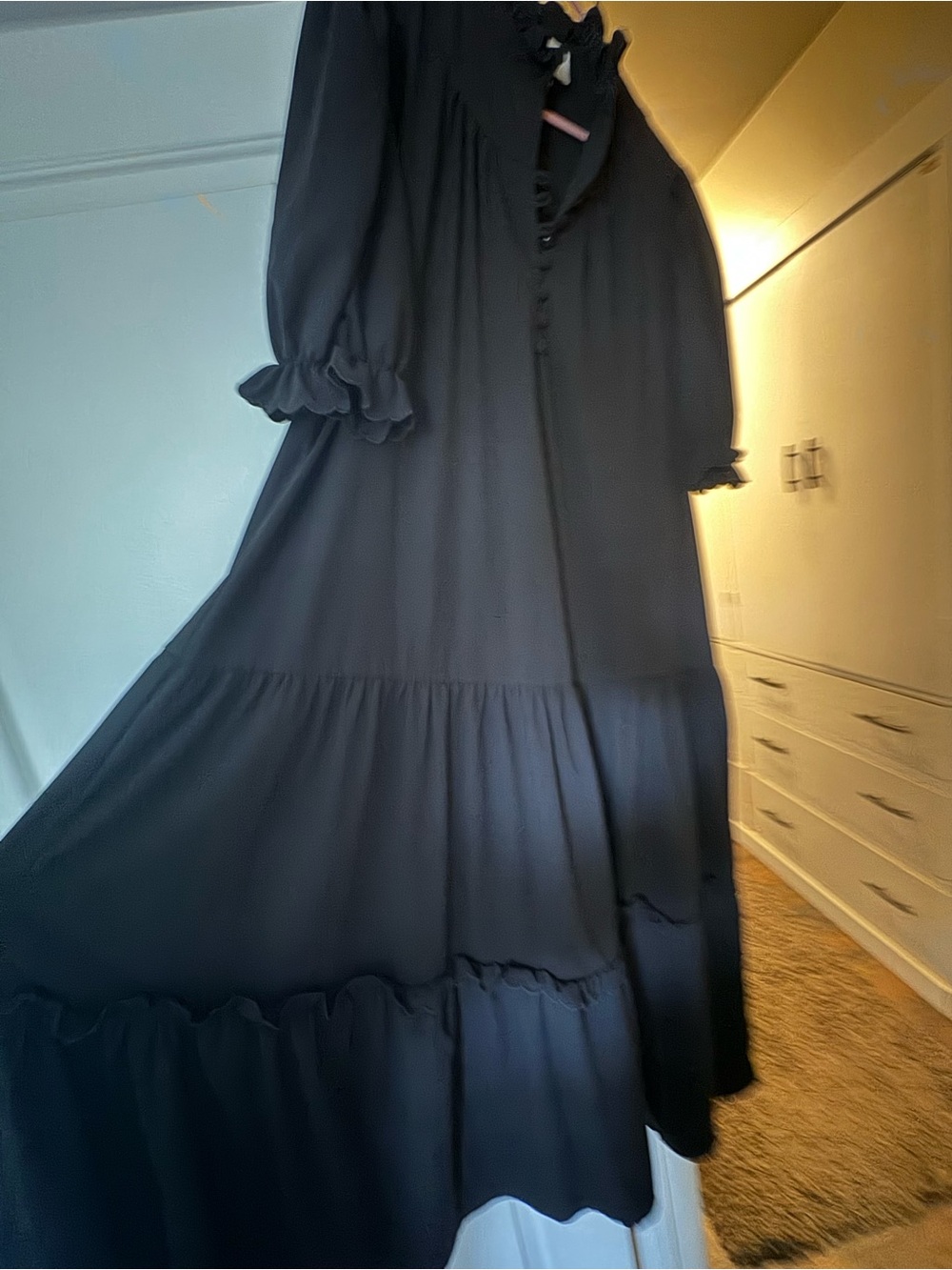 Pomander Place Black Ruffle-Tier Maxi Dress